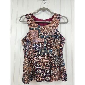 Under Skies‎ Peplum Top Multicolor Patchwork Boho Sleeveless Zip Back Size M